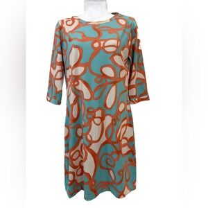 Vibrant Barbara Gerwit Turquoise and Orange Patterned Dress in Small
